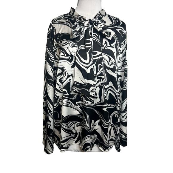 NWT Eloquii bell sleeve bow neck abstract swirl retro top Sz 18 - Picture 1 of 6